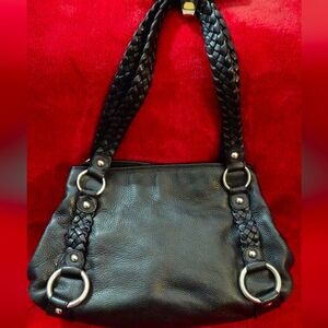 Banana Republic Black Pebble Leather Hobo Shoulder Bag with Braided Straps